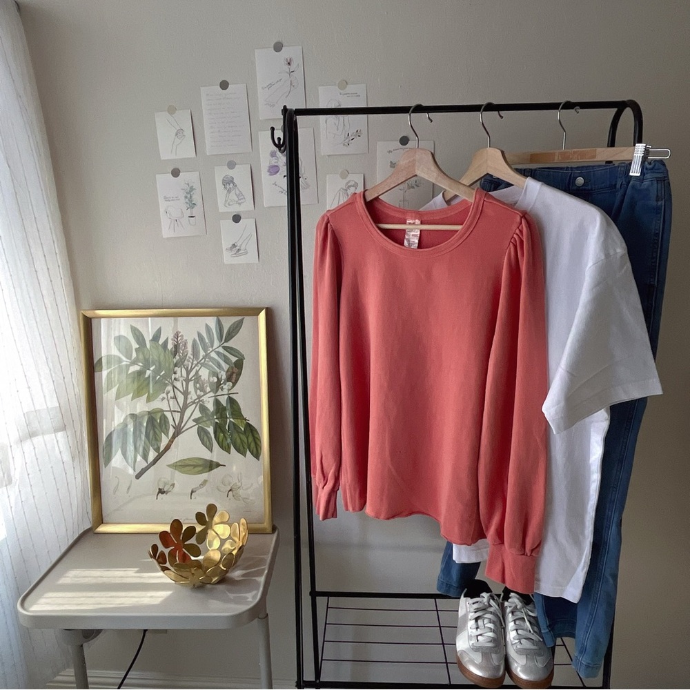 Women Brand New:Fasion Sleeve, Coral Pink Bubble should Long Sleeve sweatshirt